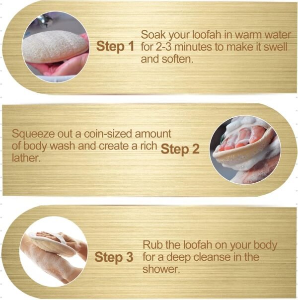 Large Natural Shower Loofah Sponge 7x5 inch, Exfoliating Body Scrubber, Premium Bath Sponge for Women and Men, Natural Luffa Made with Eco-Friendly and Biodegradable Large Lufas Pad 3 Packs - Image 5