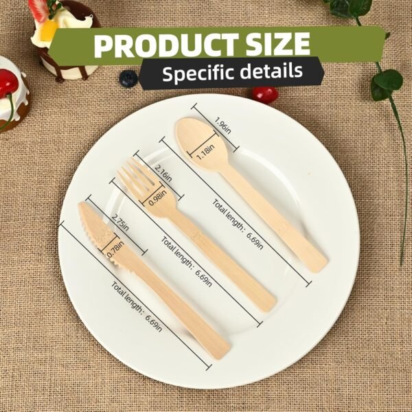 Bamboo Cutlery Set – 275-Piece Eco-Friendly, Biodegradable Utensils for Parties, Compostable and Plastic-Free Forks, Spoons, and Knives - Image 7