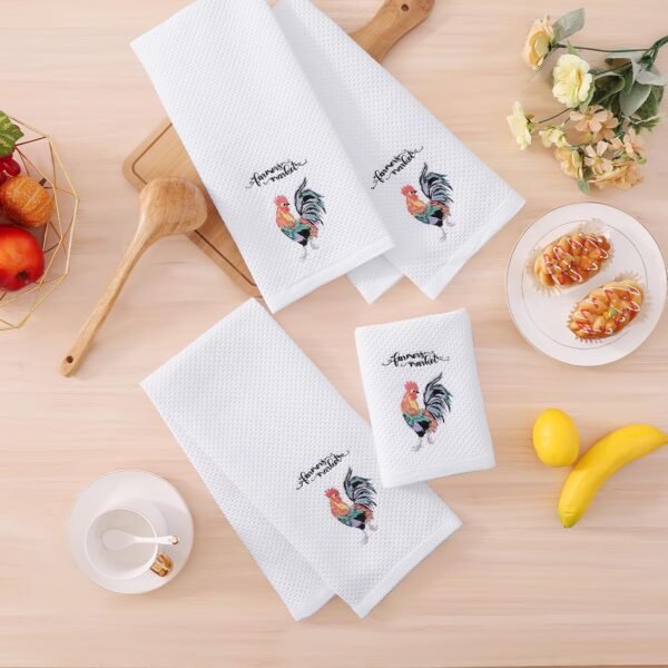 Homaxy 100% Cotton Waffle Weave Rooster Embroidery Kitchen Dish Towels, Ultra Soft Absorbent Quick Drying Cleaning Towel, 13 x 28 Inches, 4-Pack - Image 5