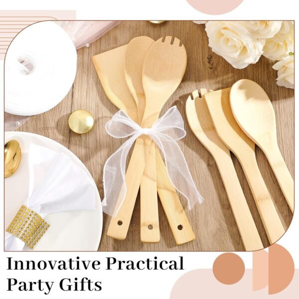 24 Sets Bamboo Spatula Bamboo Kitchen Utensils 12 Inch Flat Handle Bamboo Wok Spatula with Fishtail Ribbon for Kitchen Cooking Birthday Wedding Baby Shower Housewarming Party Gift - Image 3
