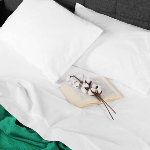 Superior Organic Cotton 300 Thread Count Flat Sheet, Percale Weave, Basic Bedsheets, Neutral Bed Cover, Bedroom, Hotel, Cute Bedding Decor, Double Hem, Lightweight Sheets, Queen, White - Image 3