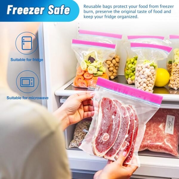 Gallon Size Food Freezer Bags 100 Count, Double Zipper Seal Storage, Reusable Storage Bags for Food Storage, Meat, Vegetables, Fruit - Microwave-Safe(10.43 x 9.84 in) - Image 6