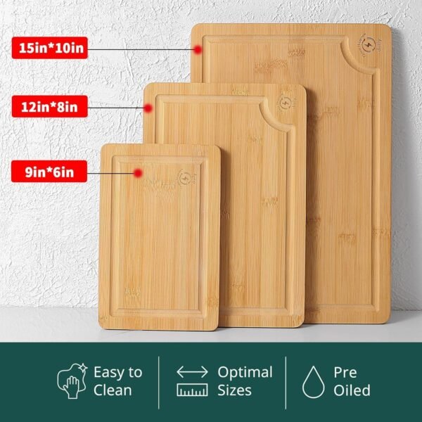Wood cutting board set, Extra big cutting boards for kitchen, 3-piece wood cutting board set, bamboo cutting boards with juice grooves - Image 3