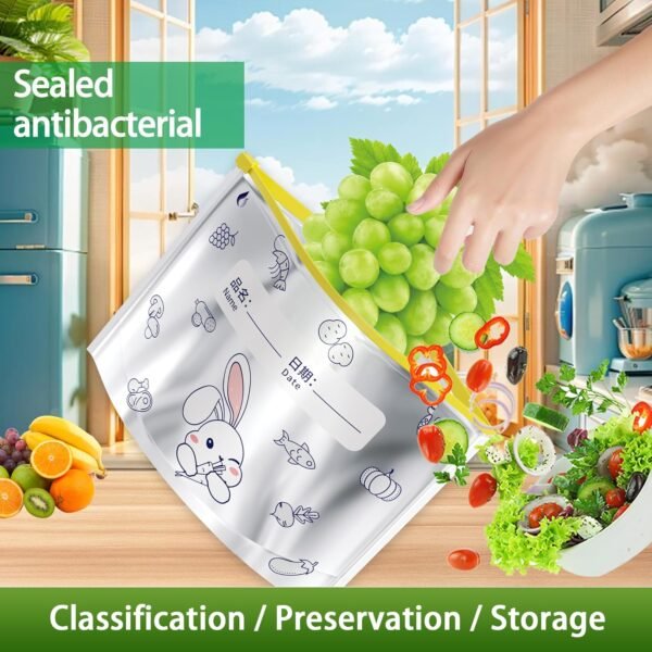 Reusable Food Storage Bags - 10 Pack Ziplock Aluminum foil bag Safe Freezer Bags, Leakproof Storage Gallon Bags, Reusable Food Bags, Snack Bags, Sealed Bag for Vegetable Fruit Meat (M 10pcs) - Image 3