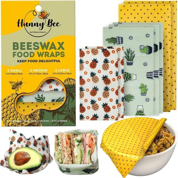 Trifecta Living Co. Versatile Beeswax Wraps,Set of 7-Fresh Food Keeper, Durable & Easily Cleaned, Sustainable Step Towards a Zero-Waste Kitchen, Unique Designs (Pineapple, Cactus, Star) - Image 8