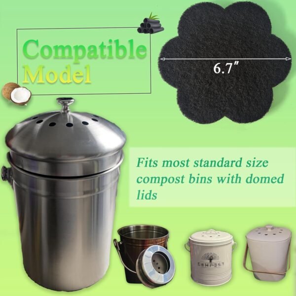 Universal 6.7 inch Stick-on Activated Charcoal Odor Absorbing Filters Deodorizer for Trash Cans Kitchen Compost Bin, Replacement Filter Countertop Home Bucket Refill Sets (Flower) - Image 2