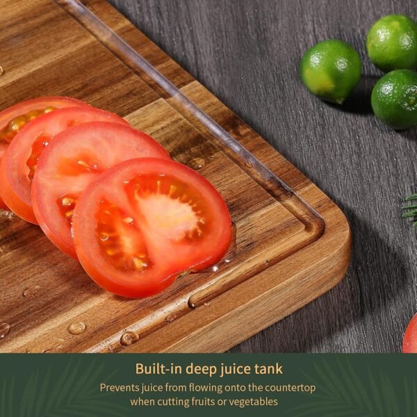 Wood Cutting Boards Set of 3 for Kitchen, Thick Chopping Board, Large Wooden Cutting Board Set with Deep Juice Groove and Handles, Wooden trays for meat, fruit and cheese (17x12, 12x10, 12x7 inch) - Image 3