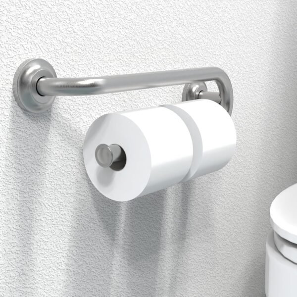 Grab Bar with Integrated Toilet Paper Holder for 2 Mega Rolls (Kitchen Paper Towel Holder or Bathroom Towel Bar), 16in Stud Mount, 250lbs Weight Support, Rustproof (Right, Brushed Nickel) - Image 2