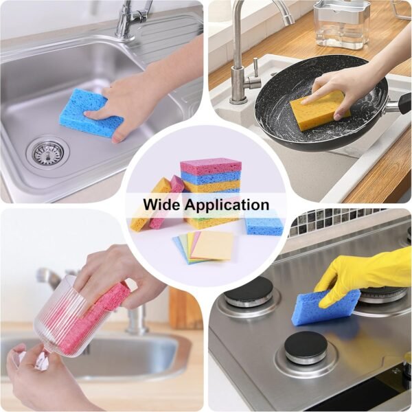 15 Pcs Cellulose Sponges Kitchen, 5 Colors Non-Scratch Colorful Sponges, Biodegradable Compressed Sponges, Large Cellulose Sponge for Kitchen, Bathroom, Cars, Funny Cut-Outs DIY - Image 5