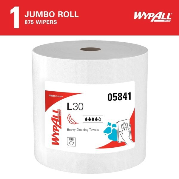 WypAll® GeneralClean™ L30 Heavy Duty Cleaning Towels, Jumbo Roll (05841), Strong and Soft Towels, White (875 Sheets/Roll, 1 Roll/Case, 875 Sheets/Case) - Image 2