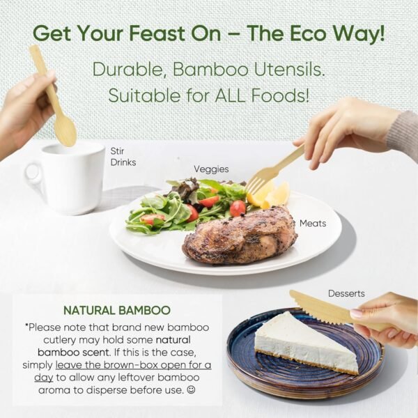 Premium Pre-Rolled Napkin and Bamboo Cutlery Set (30 Pack, 120 PCS) 100% Biodegradable, Eco-Friendly, Disposable Wrapped Cutlery - Includes Pre-Wrapped Bamboo Forks, Knives, Spoons, & Napkins - Image 8