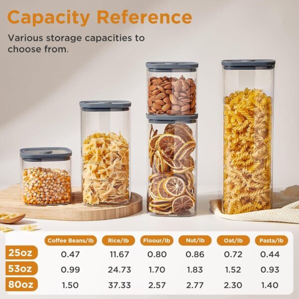 Square Glass Food Storage Jars with Lids[Set of 5], Perfect for Pasta, Cookies, Nuts, Coffee, Cereal, Flour,Organize Your Kitchen with these BPA-Free Glass Jars with Silicone Lids - Image 7