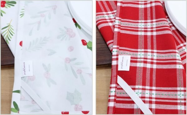 PurpleEssences Christmas Kitchen Towel Set of 2-100% Cotton Tea Towels for Baking, Cleaning, Entertainment & Cooking, Holiday - Mistletoe and Plaid - Image 6