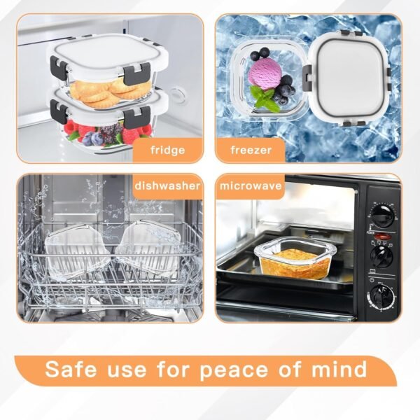 2 Pack Snack Container, Borosilicate Glass Lunch Containers, 3.7"x 3.7" Reusable Snack Pack Containers, Leak-Proof with Silicone Seals for Fruits and Meals - Image 6