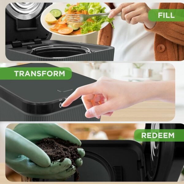Nutrichef 3L Electric Kitchen Composter - Compost’s Organic Material & Food Scraps | Countertop Automatic Compost Bin | Dry, Crush, & Cooling Functions | Perfect for Kitchens & Apartments | Grey - Image 4