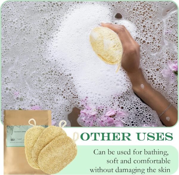 Natural Loofah Dish Sponge, Natural Kitchen Biodegradable Compostable Cellulose Loofah Scrub Sponge, Dual Sided Reusable Non Scratch Cleaning Sponge for Cleaning Kitchen, Bathroom, Household, 3 Pcs - Image 8