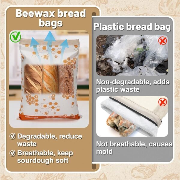 ANPHSIN 2pcs Beeswax Bread Bags for Homemade Bread - Reusable Sourdough Bread Storage Bags, Large Beeswax Wraps Freezer Bread Container for Fresh Bread Christmas Baker Gifts - Image 3