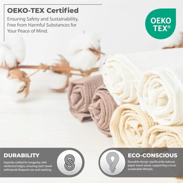 Dishcloths, 100% Turkish Cotton Dish Towels, Waffle Pattern Hand Towels, 12"x12" Premium Towels for Kitchen, Ultra Soft & Absorbent Washcloths, 4 Packs Reuseable Lint Free (Turquoise) - Image 4