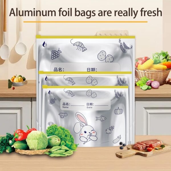 Reusable Food Storage Bags - 10 Pack Ziplock Aluminum foil bag Safe Freezer Bags, Leakproof Storage Gallon Bags, Reusable Food Bags, Snack Bags, Sealed Bag for Vegetable Fruit Meat (M 10pcs) - Image 4