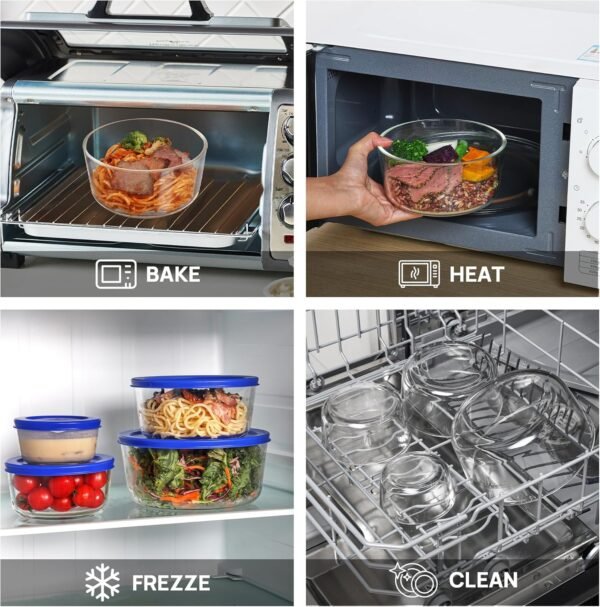 Vtopmart 4Pack Glass Bowls with Lids (1, 2, 4 & 7 Cup), Glass Food Storage Containers, Meal Prep and Leftovers Keeper, Lunch Containers, Microwave, Dishwasher & Freezer Safe - Image 6