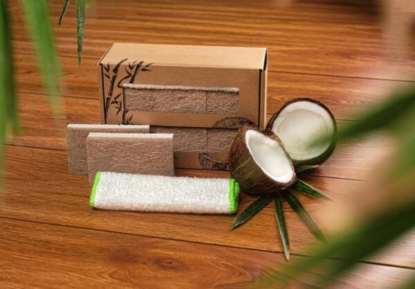 Natural Kitchen Sponge- Coconut Base Dish Sponge and Rayon derived from Bamboo Dishcloth Bundle- 12 Coconut Scrubbers & 4 Pieces Rayon derived from Bamboo Dishcloth- Kitchen Cleaning Essentials - Image 6