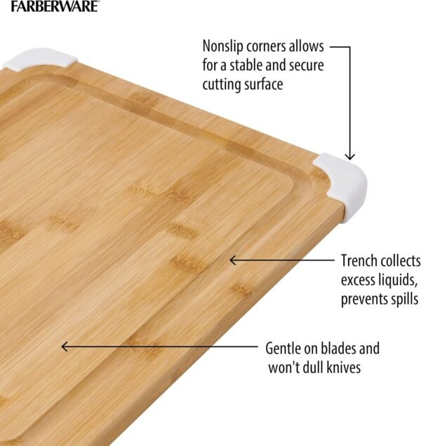 Farberware Nonslip Bamboo Cutting Board with Juice Groove, 11x14 Inch, White - Image 4