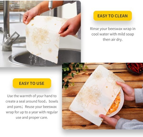 pipi&titi Reusable Beeswax Food Wrap-Assorted 3 Pack（SML)-Organic Cotton-Plastic Free Food Storage - Image 5