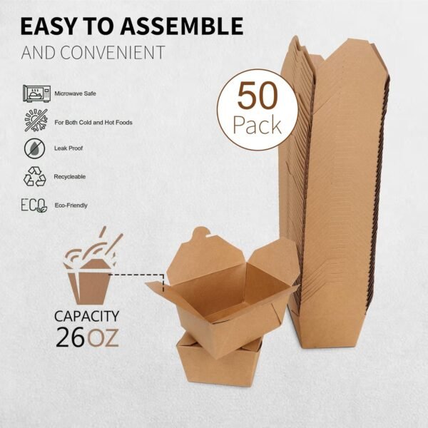 Eco-Friendly Take Out Food Containers - 30 oz Kraft Brown Take Out Boxes (50 Pack) Leak and Grease Resistant for Restaurant, Catering and Party - Image 7