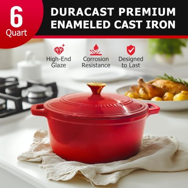 Mueller 6 Qt Enameled Cast Iron Dutch Oven, Heavy-Duty Casserole Dish and Braiser Pan with Lid and Stainless Knob, Safe for All Cooktops - Image 2