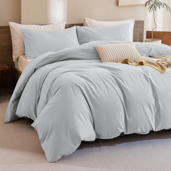 Sanracie King Comforter Set,100% Organic Cotton Linen Feel Textured Comforter Set Cornflower Blue,Winter Warm Simple King Bedding Set 3pcs(1 Aesthetic Solid Comforter + 2 Pillowcases) Soft Lightweight
