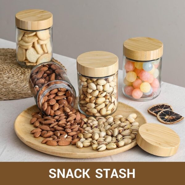 NETANY 4-pack 16oz Glass jars with Airtight Lids, Overnight Oats Containers with Bamboo Lids, Wide mouth Mason Salad jars, Glass Food Storage Containers for Snacks Yogurt Spice Sugar - Image 5