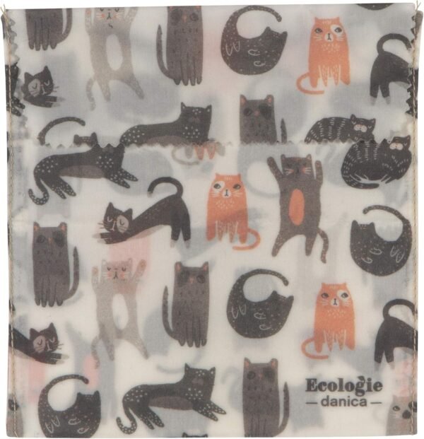 Ecologie by Danica Reusable Beeswax Sandwich Bag Cats, Reusable Food Storage Wrap, W6.5 x L6.5", Set of 2 - Image 2