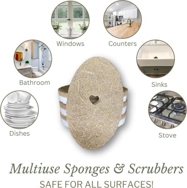 Plant-Based Natural Oval Kitchen Sponge, Biodegradable and Compostable Coconut Coir and Cellulose Dual Action Cleaning, Fast Drying, Odor Resistant, Heart-Cut Out & eco-Friendly- Pack of 4 - Image 5