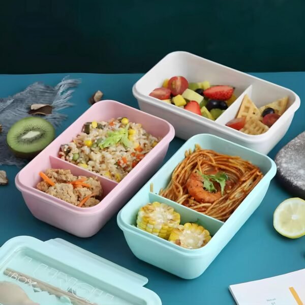 Lunch Box Bento Wheat Straw 2 Compartments, Eco-Friendly, Dishwasher & Microwave Safe, BPA-free, Air Tight, Leakproof, Compact & Portable (blue) - Image 6