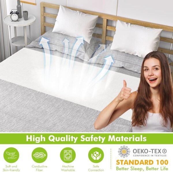 Grounding Sheets for Bed, 92% Organic Cotton + 8% Pure Silver Fiber,Enjoy The Grounding Effect Indoors, for Better Sleep, Pain and Stress Relief, Grounding Mat Set Comes with Grounding Cord - Image 7