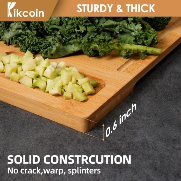 Bamboo Cutting Boards for Kitchen, (Set of 3) Kitchen Chopping Board with 3 Built-In Compartments and Juice Groove Heavy Duty Serving Tray Wood Butcher Block and Wooden Carving Board, Kikcoin - Image 4