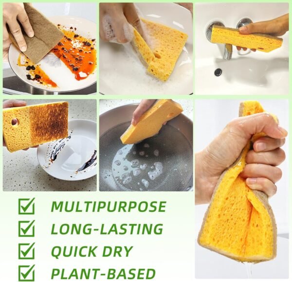 Natural Sponge 4 Pack - Eco Friendly Kitchen Sponges for Sustainable Living | Biodegradable Plant Based Cleaning Dish Sponge,6.5" x 3.5" x 0.8" - Image 6