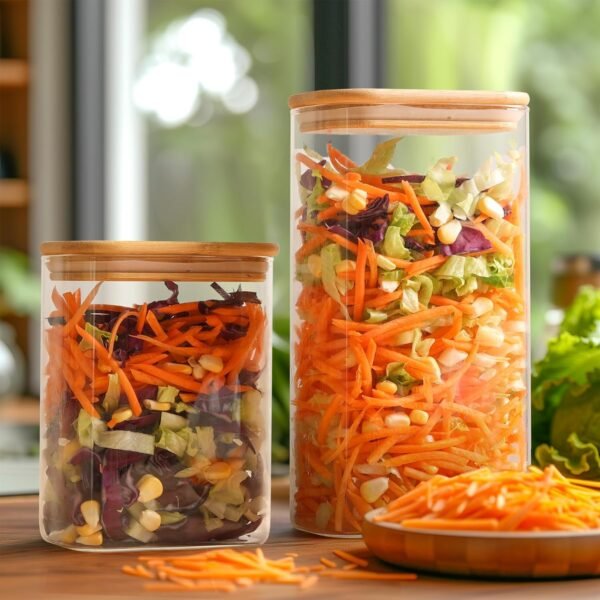 ComSaf 54oz Rectangle Glass Storage Containers with Lids, Glass Jars with Bamboo Lids, Clear Food Storage Jar, Sugar Coffee Containers, Pantry Storage Container for Pasta Rice Flour Oats Nuts Tea - Image 9
