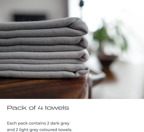 Premium Silver Infused Kitchen Towels - 100% Organic Cotton Dish Towels - Odor Controlled Tea Towels (Pack of 4) Absorbent Kitchen Hand Towels Gray - Image 8