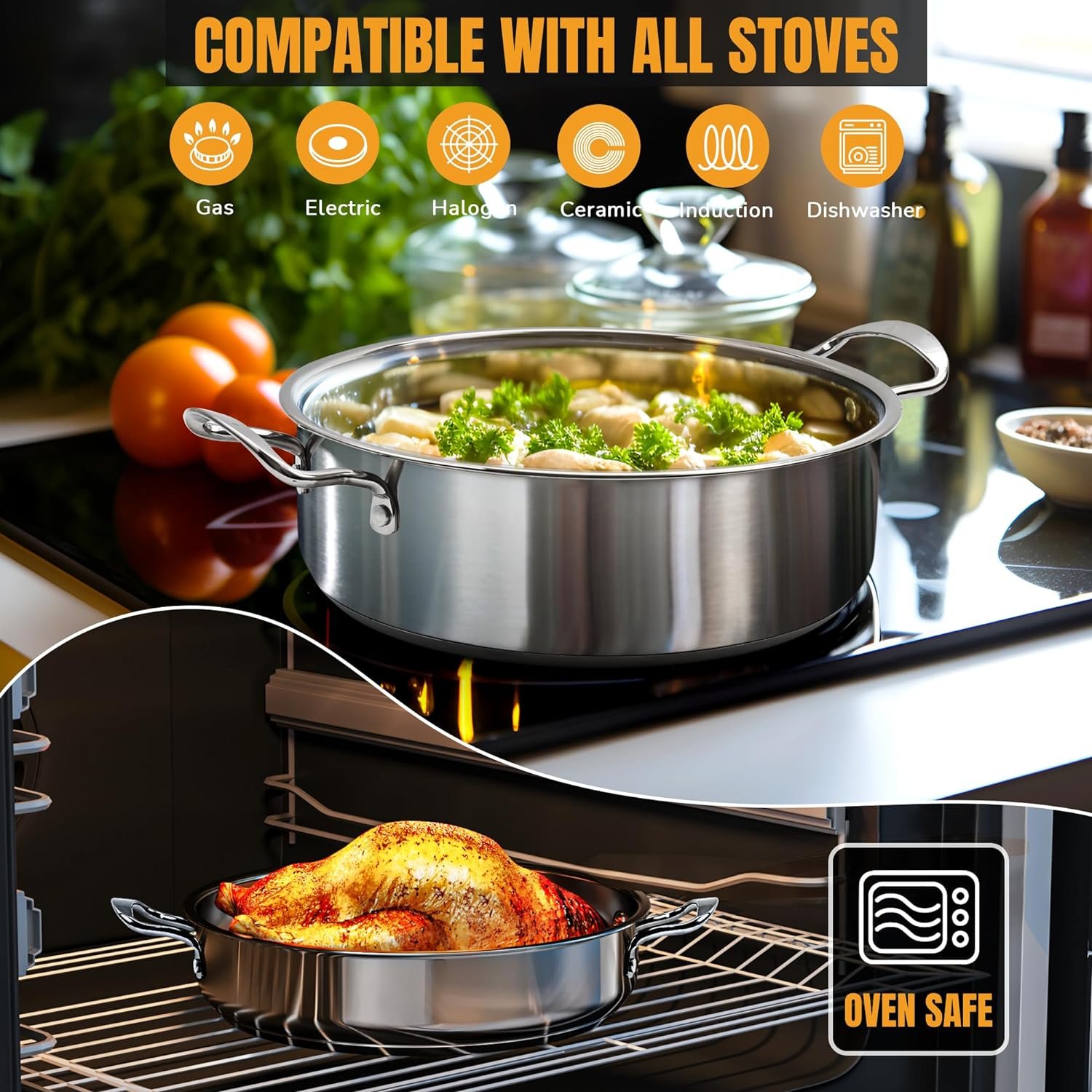 Stainless Steel pots and pans set, 6 Piece Nonstick Kitchen Induction Cookware Set,Works with Induction/Electric and Gas Cooktops, Nonstick, Dishwasher - Image 5
