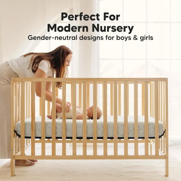 2-Pack Waterproof Crib Sheets for Girl, Boy - Organic Cotton 52X28 Fitted Crib Sheets Neutral,Crib Mattress Protector Sheets,Soft Toddler Bed Sheets,Washable Infant Fitted Baby Crib Sheets(Pine Grove) - Image 9