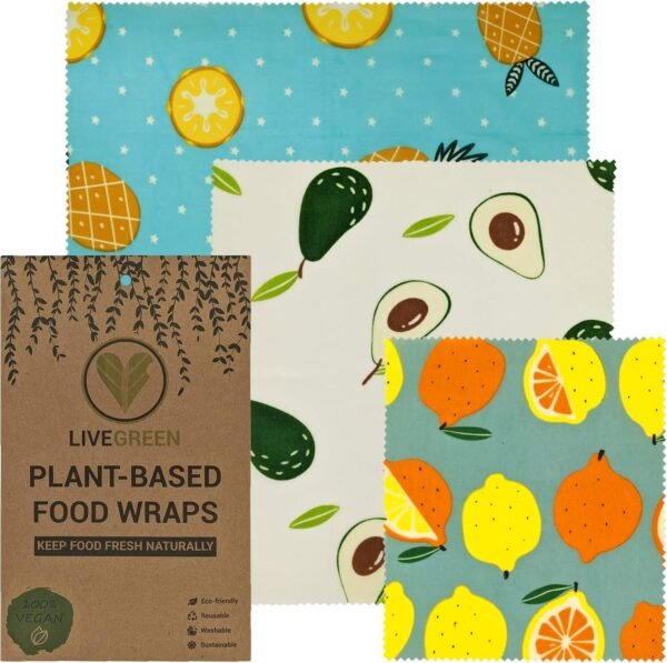 Vegan Soy Wax Food Wraps - Reusable, Organic, & Eco-Friendly Cotton - Zero Waste & Sustainable Food Storage Alternative - 3 Sizes per Pack
