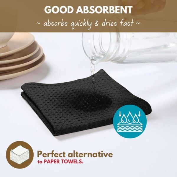 Native Fab Kitchen Towels 4 Pack (16"x26") & Dish Cloths 4 Pack (12"x12") - 8 Piece Kitchen Set, 100% Cotton, Soft, Absorbent, Durable for Cleaning and Cooking - Ideal for Every Kitchen Tasks - Black - Image 4