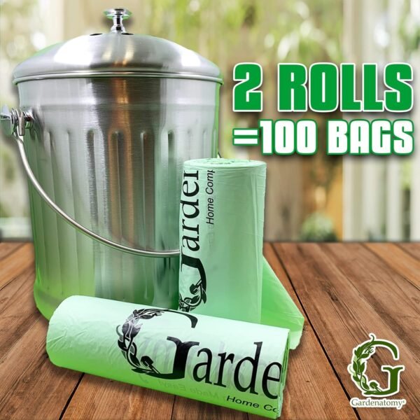 Compostable Trash Bags for Kitchen Compost Bin - Fits 1, 1.2, 1.3, 1.5 Gallon Biodegradable Compost Bags for Kitchen Pail liners- Package of 2-50 bags per Roll fits Gardenatomy, Goldsol and Other Bins - Image 4