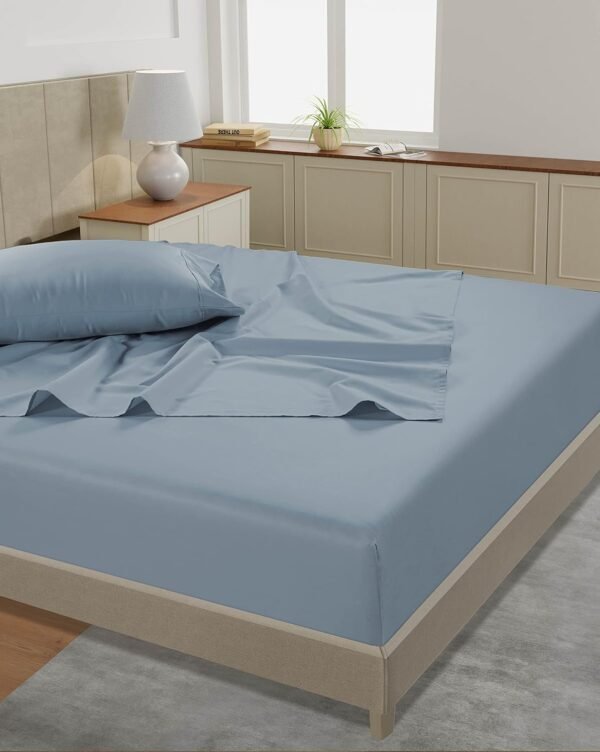 Lane Linen 100% Cotton Sheets Full Size Bed Sheets, 450 Thread Count 100% Cotton Sheets, 4PC Bed Sheets Full Size, Soft & Breathable Full Size Sheets Deep Pocket Set, Hotel Luxury Sheets - French Blue - Image 4