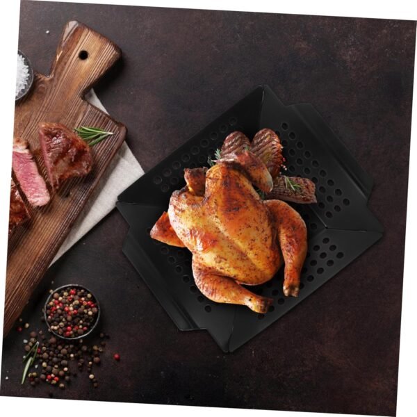 Toddmomy Barbecue Tool Roasting Pan Grill Tools Roaster Pan Grilling Platter BBQ Grill Baskets Camping Cookware Grilling Basket for Outdoor Grill Tray Iron Spray Non-Stick Paint Black - Image 6