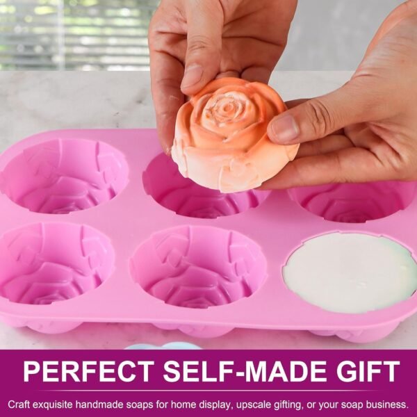 Rose Silicone Molds - 2 Pack Handmade Large Rose Flower Soap Mold - Food Grade DIY Bar Mould for 3D Soap, Mousse, Muffin, Cake, Chocolate, Jelly, Resin, Candle - Just Pop Out & Dishwasher Safe - Image 7