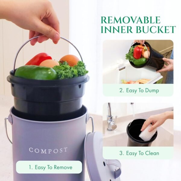 FINESSY Indoor Compost Bin Kitchen Counter Odorless, Countertop Compost Bin with Lid, Kitchen Compost Bin Countertop, Kitchen Compost Bin, Compost Bucket with Lid for Kitchen, Composting Bin Kitchen - Image 4