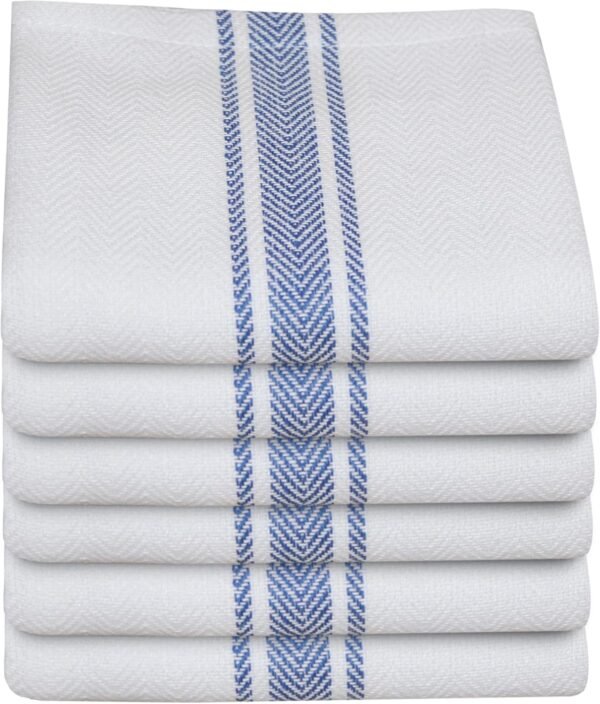 Kitchen Towels | Cotton Dish Towels for Drying Dishes| Absorbent Kitchen Dish Towels, Dish Cloths| Tea Towels for Embroidery |6 Pack (Blue Stripes) 15"x25"