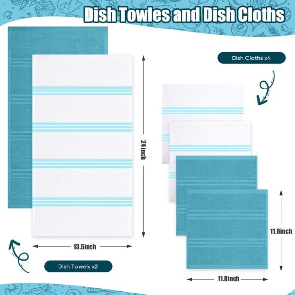 Dish Towels and Dishcloths with Oven Mitts Sets- 100% Cotton Tea Towels for Kitchen- 500 F Heat Resistant Oven Mittens 7.5"x12", Durable Dish Cloths 11.8"x11.8", Absorbent Dish Towels 13.5"x24" - Image 2
